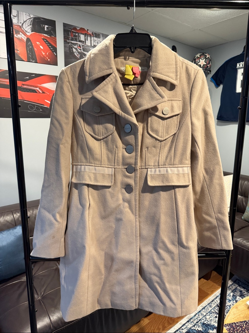 Kenneth Cole Beige Pea Coat with Button Front